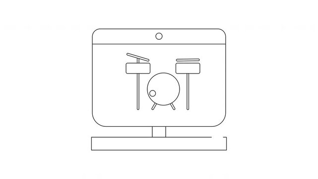 Minimalist Line Art of a Drum Kit on a Computer Screen.