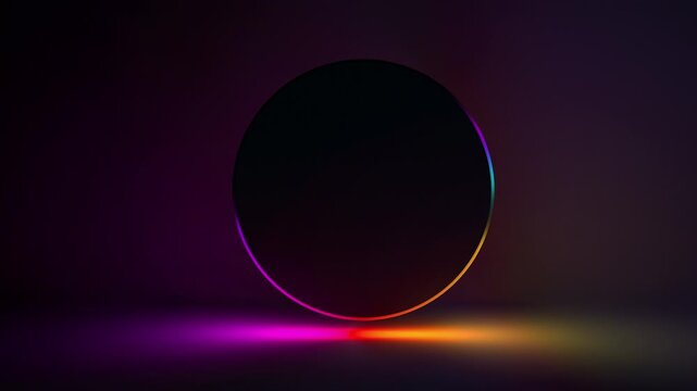 Abstract neon light rotating around black circle background loop