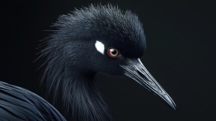 Naklejka premium Close-up black bird profile, dark background. Stock photo