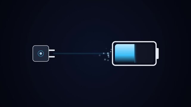 Battery charging animation sequence showing progress levels from empty to full charge status