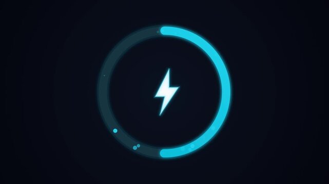Charging progress circle animation with glowing electric lightning bolt icon for mobile application interface