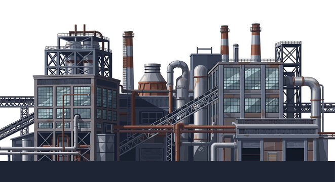 Industrial factory with metal structures.