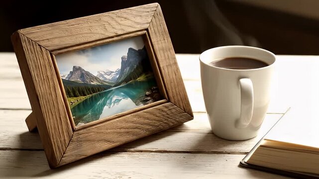 Coffee Morning Mountain Landscape Photo Frame.