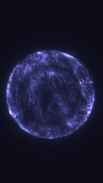 Glowing purple digital sphere with electric network lines, abstract plasma texture, and futuristic technology mood.