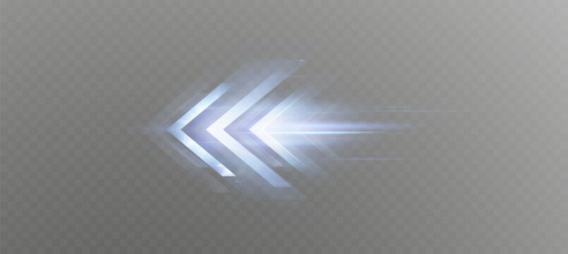 Vector speed arrows, glowing lines indicating the direction of movement. Dynamic light effect with blurring during fast movement, vector.	
