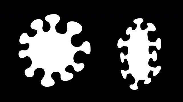 Minimal 2d animation of abstract bacteria and virus microorganisms isolated on white background. Set includes two turquoise germ shapes, one round and one elongated, with blue nuclei.