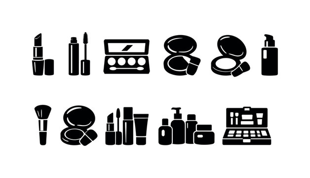 Collection of cosmetic product icons for beauty and makeup application