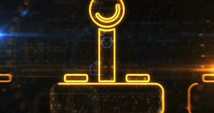 Joystick video game controller symbol abstract digital concept. Cyber technology and computer background line contour seamless and looped animation.