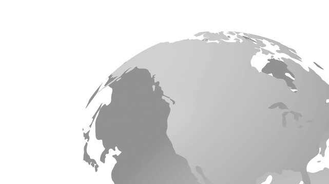 Seamless close up of rotating earth globe with partial view. Minimal gray sphere on white background suitable for global themes, business, data visualization and modern presentation.