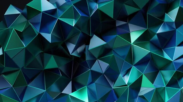 Abstract Geometric 3D Motion Background with Blue and Green Metallic Shards
