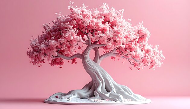 Pink tree sculpture on pink background.