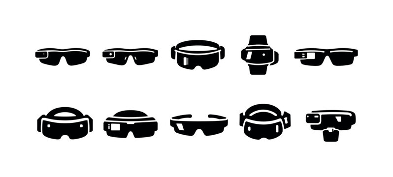 Collection of futuristic augmented reality and virtual reality headset icons