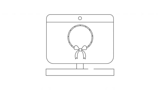 Simple Line Drawing of a Computer Screen Displaying a Wreath with a Bow.