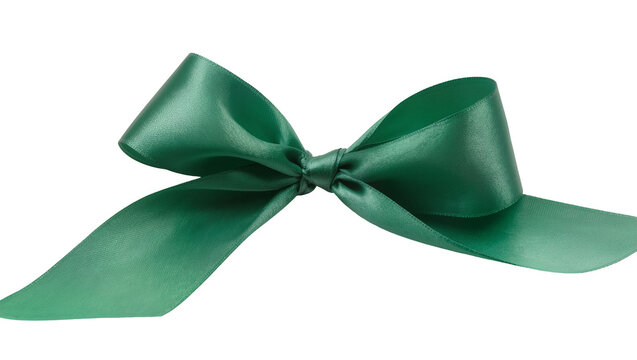 Emerald green satin ribbon bow elegantly tied and flowing, isolated on transparent background