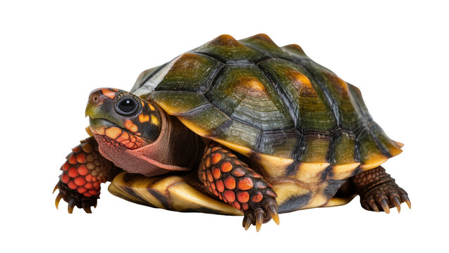 Red-footed tortoise with textured shell, isolated on transparent background