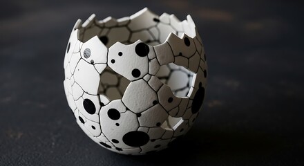 Fototapeta premium Unique Ceramic Art - A Sphere of Geometric Patterns and Shadows.