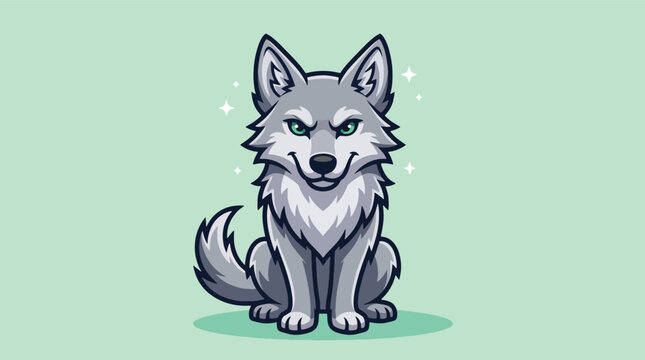 Cute Cartoon Grey Wolf Sitting Illustration.