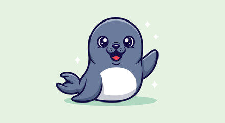 Cute cartoon seal waving hello illustration. © Caroline Studio