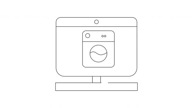 Simple Line Drawing of a Washing Machine Icon on a Screen.