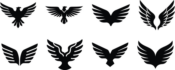 Fototapeta premium Black Eagle and Phoenix Wings Vector Designs Collection