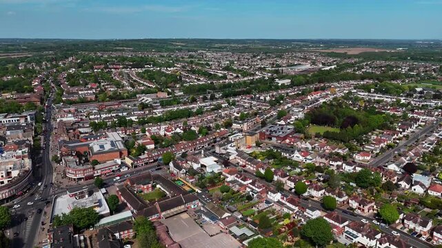Aerial view of Upminster train station on a clear sunny day