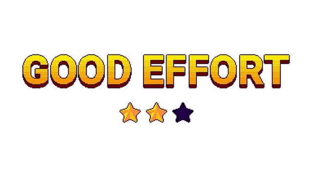 Pixel good effort label with two stars on transparent background. Clean animated overlay for feedback, rating systems, and interface use.