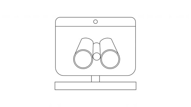 Binoculars on Computer Screen Icon.