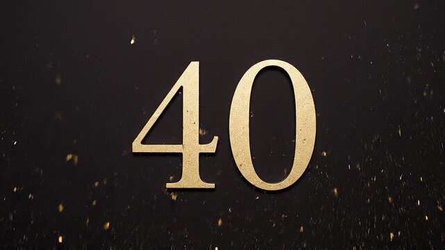 Gold Glitter Blow‑Away Reveal of Number 40 on Solid Background