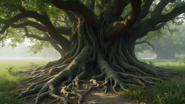 Ancient tree roots. The mysteries of entangled roots. Nature&rsquo;s complex ecosystems. Understanding tree growth and survival.