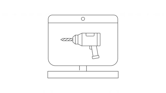 Computer screen displaying a drill icon, representing technology and tools.