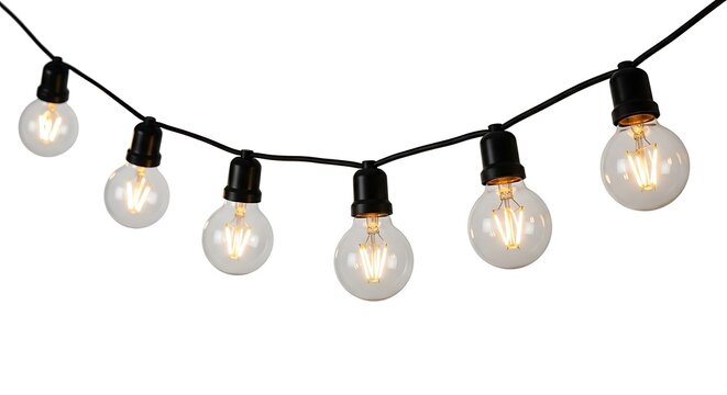 String of hanging decorative globe light bulbs with lighting, decorative