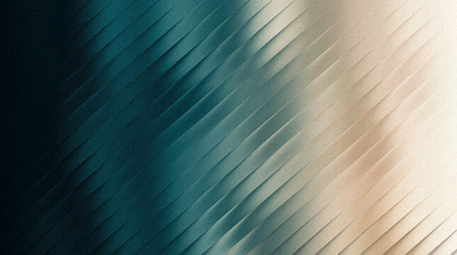 Grainy ribbed abstract background with diagonal lines and grainy texture, gradient from dark teal to light beige, modern design