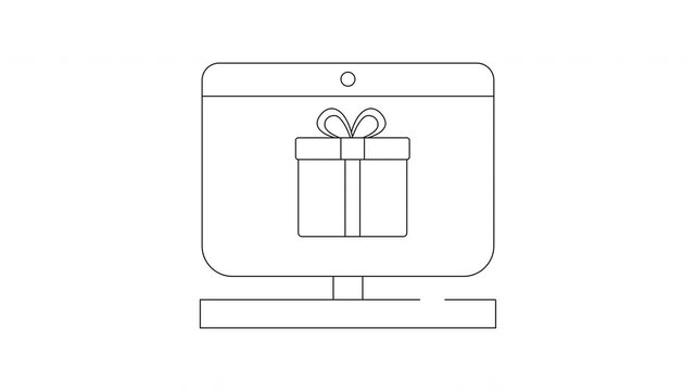 Computer Screen Displaying a Gift Box Icon with Ribbon.