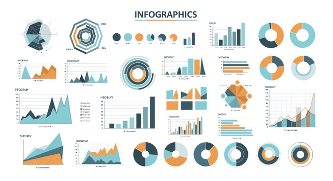 Modern business infographics template with various data visualization charts.