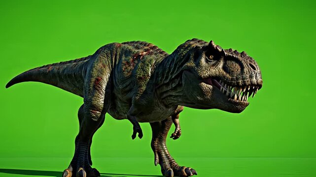 Fierce Tyrannosaurus Rex Dinosaur Roaring on Green Screen Background 4.