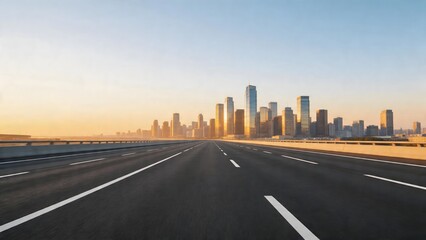Fototapeta premium Empty highway leading to city skyline