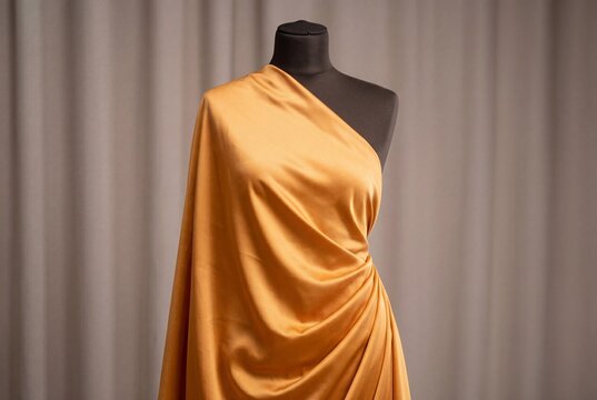Golden Satin Fabric Draped on Mannequin for Fashion Display