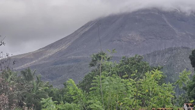 A volcano that continues to erupt. Lewotobi volcano in East Flores. The texture and shape of an active volcano.