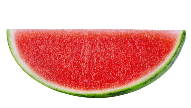 Juicy red watermelon slice with green rind, isolated on transparent background