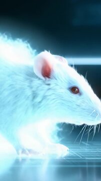 A mesmerizing close-up of a glowing white rat, showcasing its intricate features and vibrant aura in a futuristic setting, highlighting the beauty of small creatures in digital art.