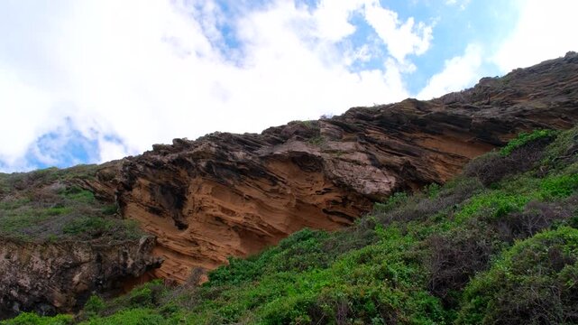 Rugged coastal cliffs and geography along Robberg nature reserve hiking trail