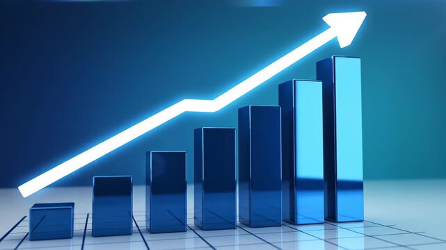 3 d financial growth chart with rising arrow showing business success and market profitability analysis