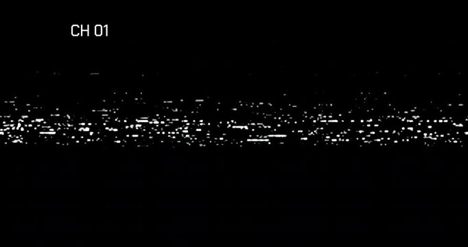 Vintage television style no signal screen with glitch interference and monochrome static noise.