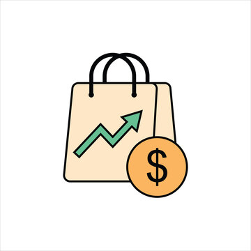 A beige shopping bag with a green upward arrow and a dollar coin, symbolizing micro investing and financial growth.