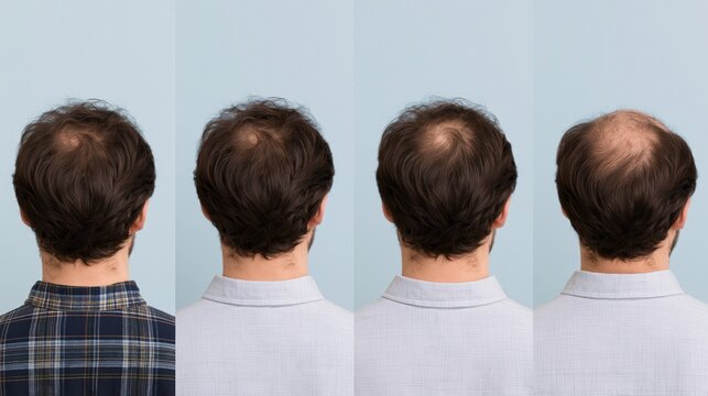 Stages of hair loss. Set of balding heads