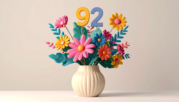 Vibrant Flower Bouquet with Number 92 for Birthday or Anniversary Celebration