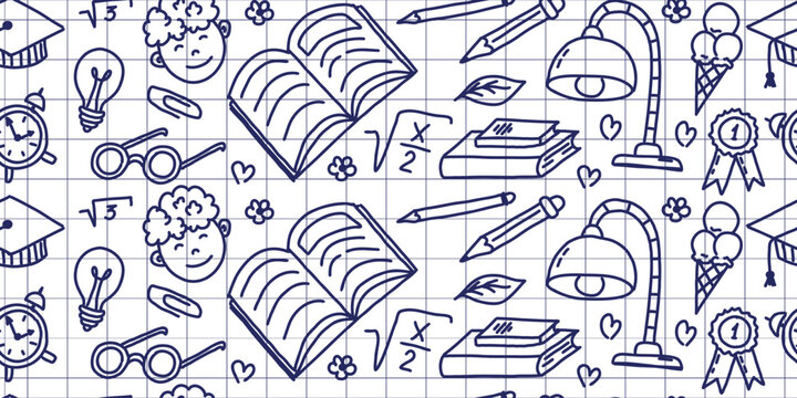 Back to school seamless pattern with hand drawn education doodles