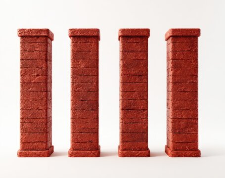 Four red brick columns of uniform size and shape with visible texture and mortar joints
