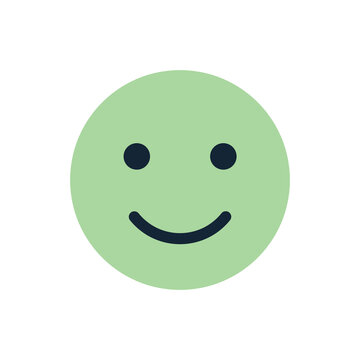 A simple green smiley face emoticon with a curved smile and two small black eyes on a white background.