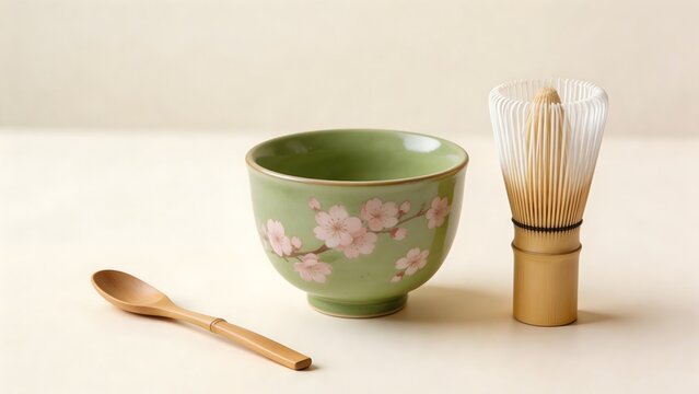 Green tea bowl and utensils
